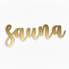 Kultaisella maalilla maalattu sauna tekstikyltti