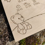Laserkaiverrettu Nalle syntymätaulussa
