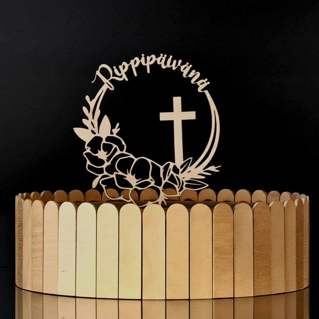 Koivuvanerista laserleikattu kaunis rippikakkukoriste